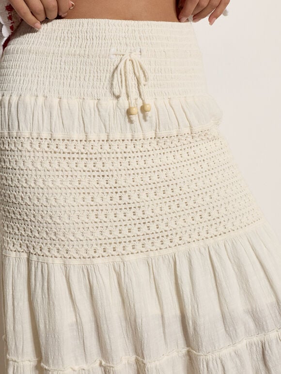 Crochet Tiered Maxi Skirt
, Cream, large