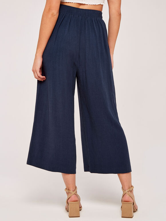 Tie Waist Culottes, Navy, large