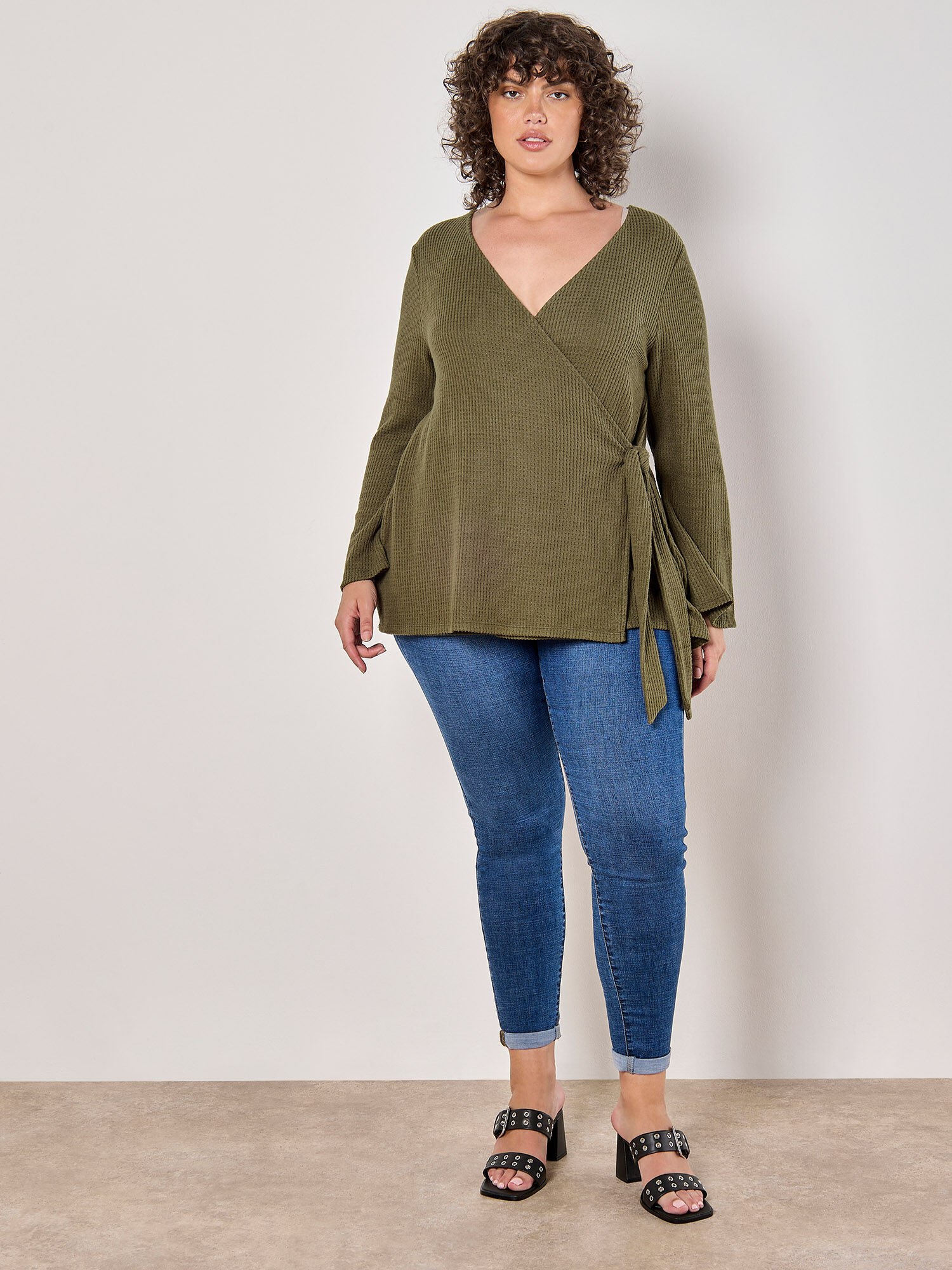 Curve Waffle Knit Wrap Top | Apricot Clothing