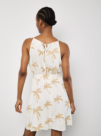 Embroidered Palms Mini Dress