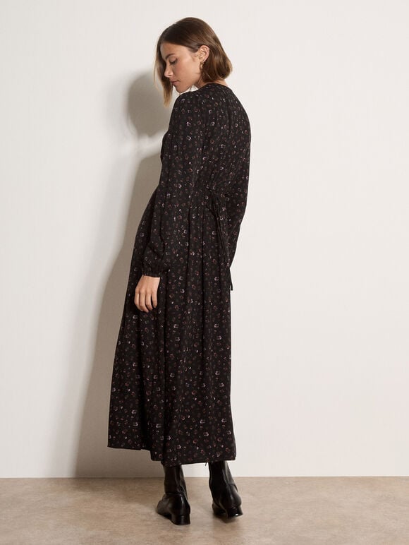 Floral Print Midi Tea Dress, Black, large
