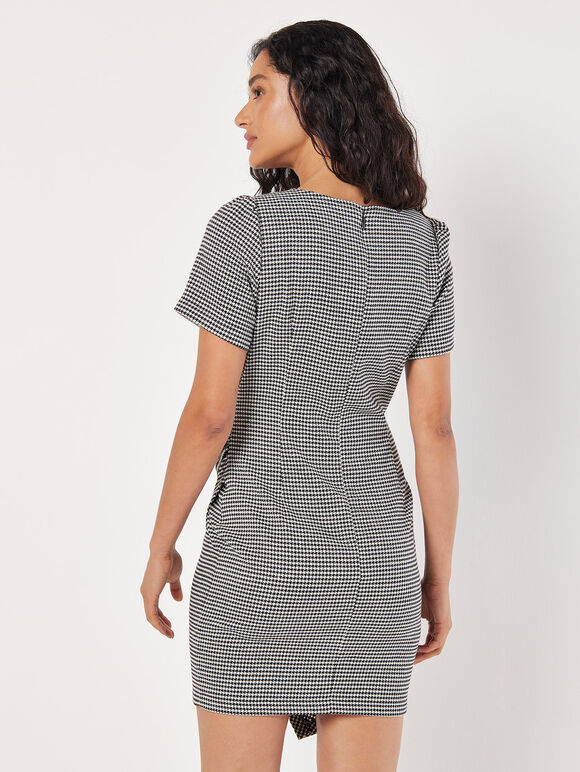Dogtooth Wrap Bodycon Mini Dress, Black, large