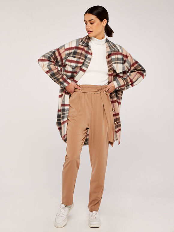 Plaid Print Longline Shacket, Burgundy, large