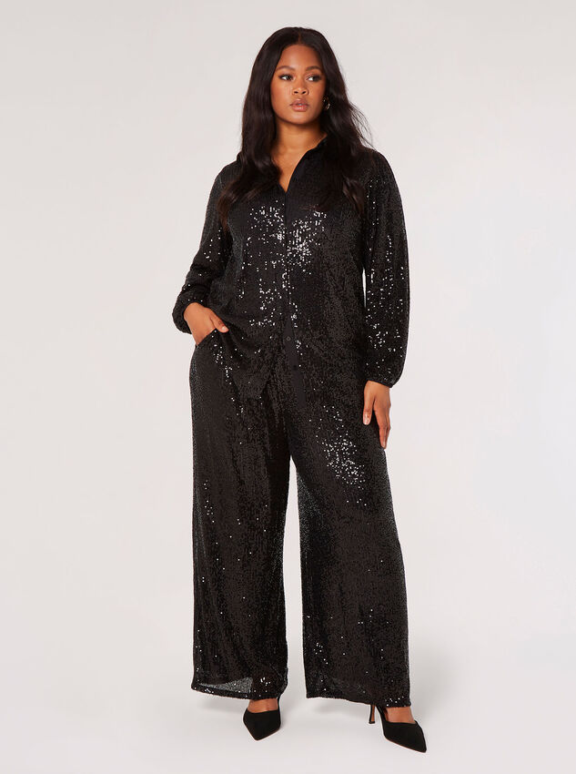 Curve Sequin Shirt, Black, large