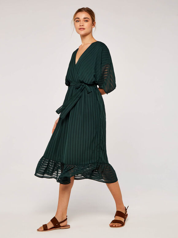 Self Stripe Ruffle Dress, Green, large