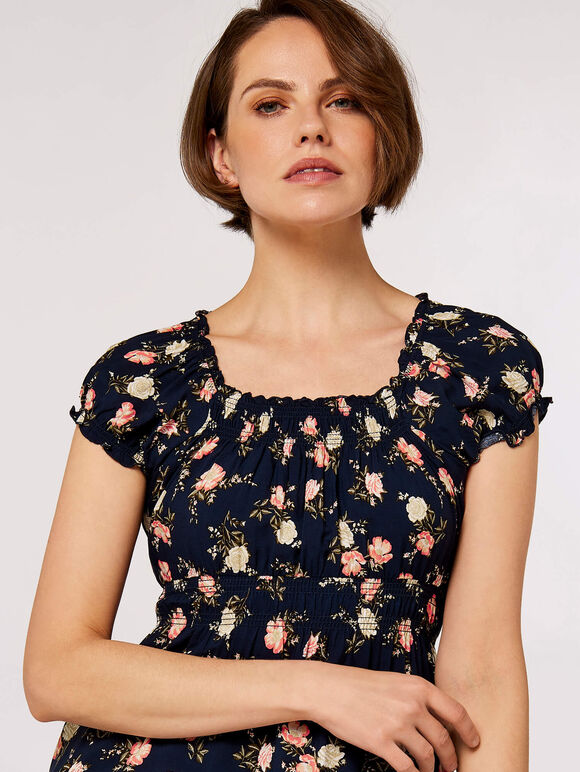 Vintage Rose Midi Dress, Navy, large