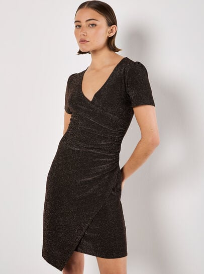 Metallic Bodycon Wrap Mini Dress