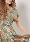 Tropical Leaf Print Smocked Mini Dress, Khaki, large