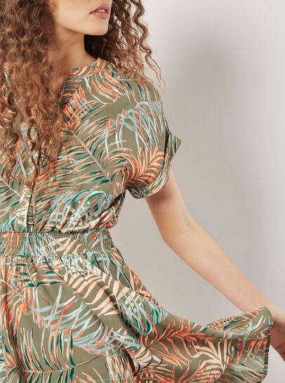 Leaf Smock Waist Mini Dress