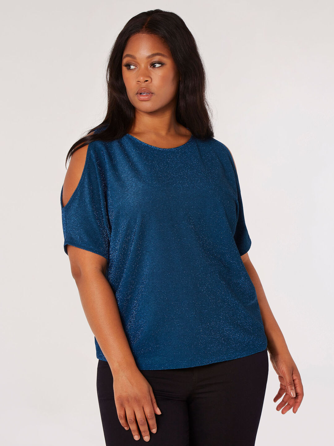 Curve Sparkle Cold Shoulder Top