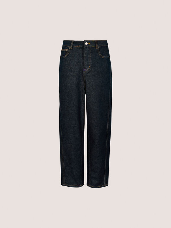 Aiko Dark Wash Barrel Jeans, Blue, large