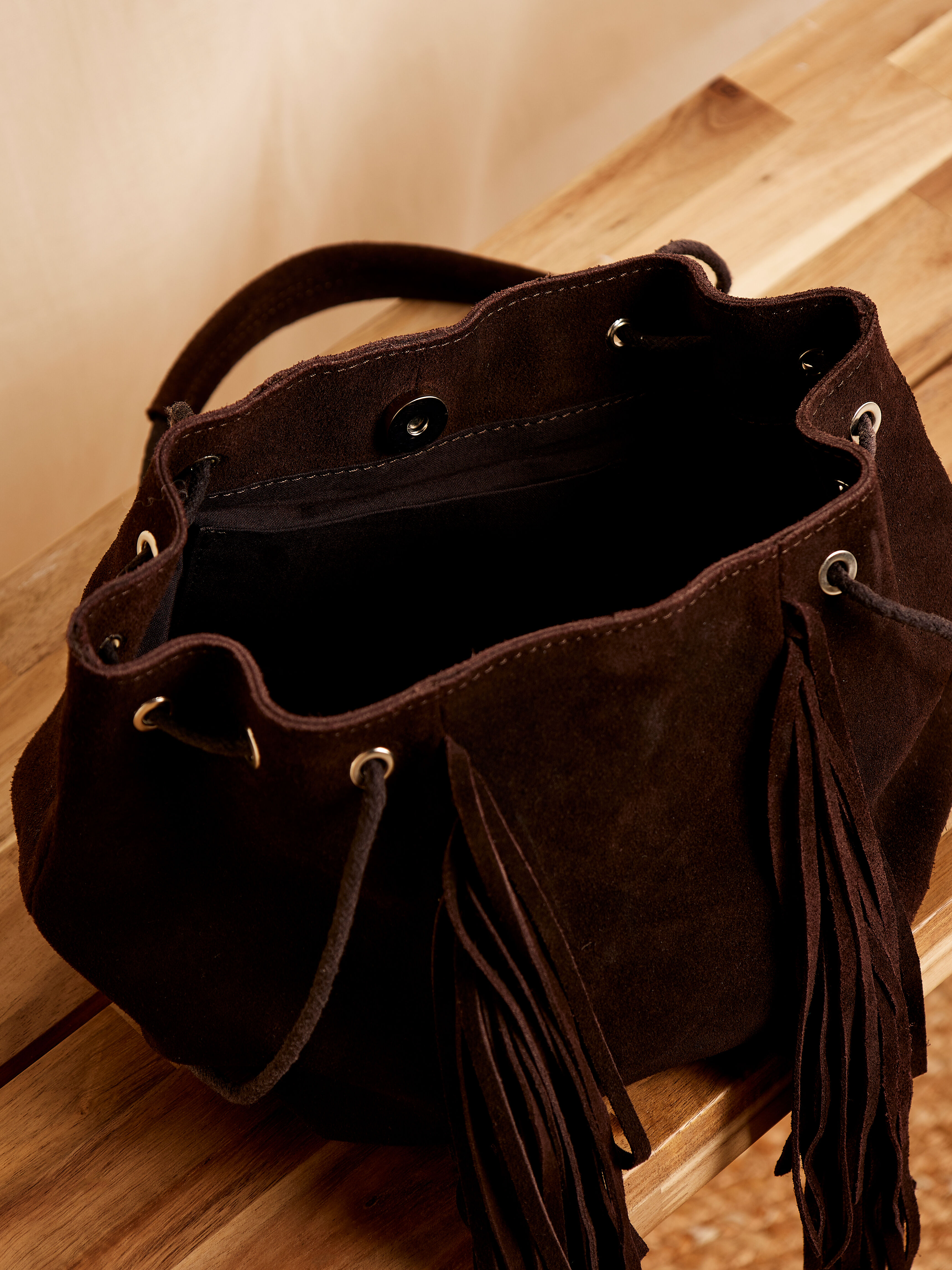 Fringe Suede Bag Apricot Clothing