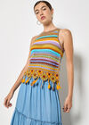 Colourful Stripe Tassel Crochet Top, Brown, large