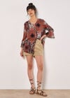 Patchwork Scarf Print Blouse, Orange, large