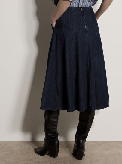 Denim Flare Midi Skirt