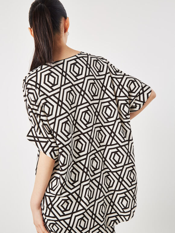 Blouse plissée Geo Lines, Noir, grand