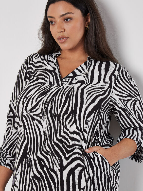 Curve Zebra Print Mini Dress, Black, large