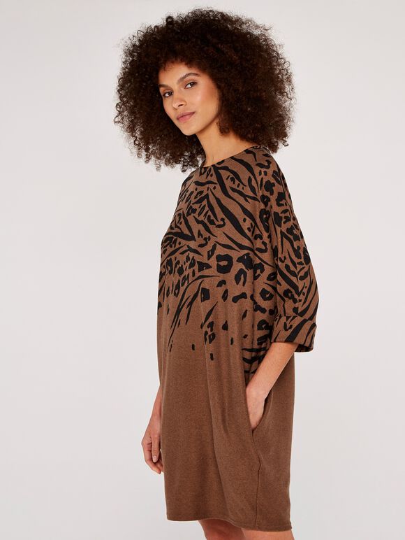 Leopard & Zebra Cocoon Dress, Rust, large