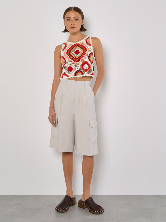 Diamond Crochet Crop Vest Top, Red, large