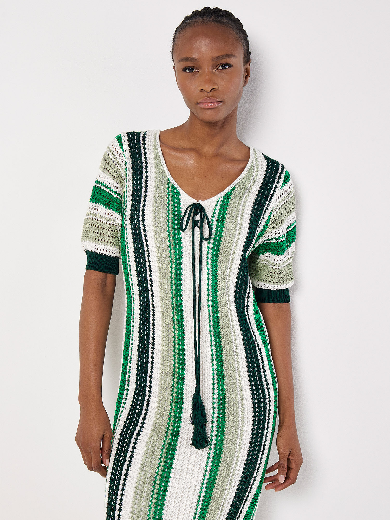 Green stripe midi dress top