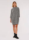 Boucle Jersey Mini Cocoon Dress, Black, large