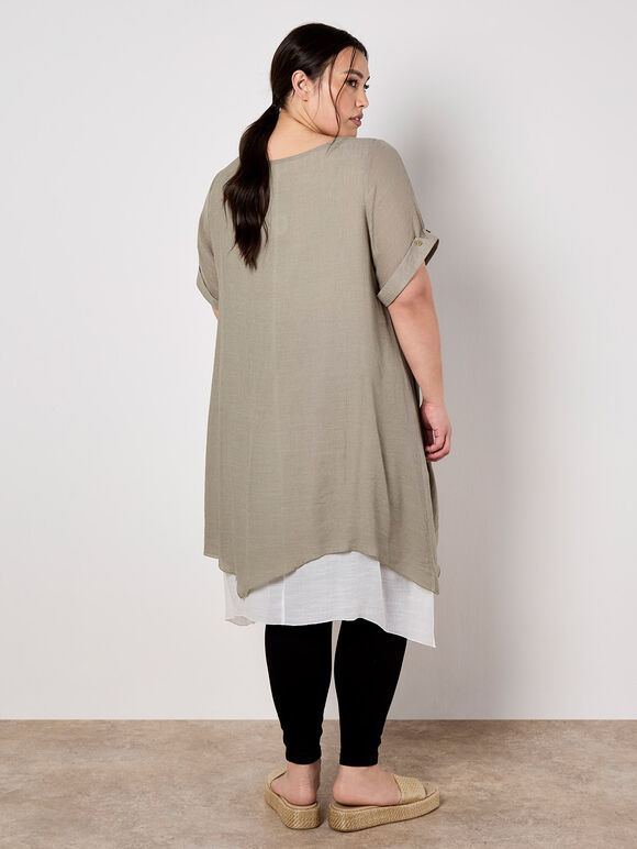 Slub Shimmer Tunic Mini Dress, Brown, large