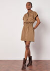Utility Shirt Mini Dress, Brown, large