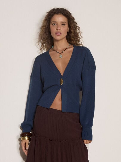 Ribbed Knit Hammered Button Cardigan