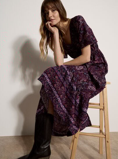 Paisley Print Tiered Maxi Dress