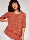 Floral Layered Asymmetric Top, Rust, large