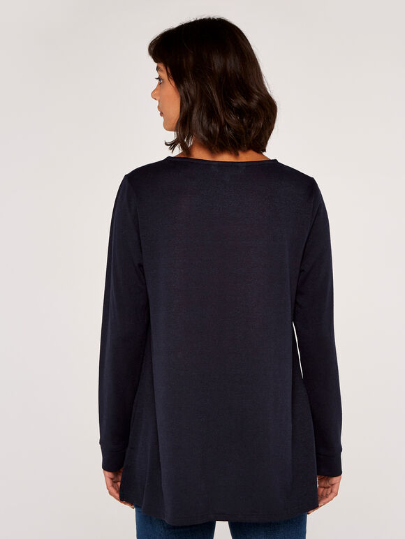Button Long Sleeve Top, Navy, large