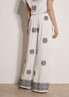 Paisley Embroidered Wide-Leg Trousers, White, large