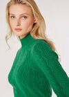 Cropped Cable Knit Aran Jumper, Green, large