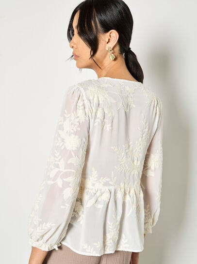 Tie-Front Embroidered Chiffon Top