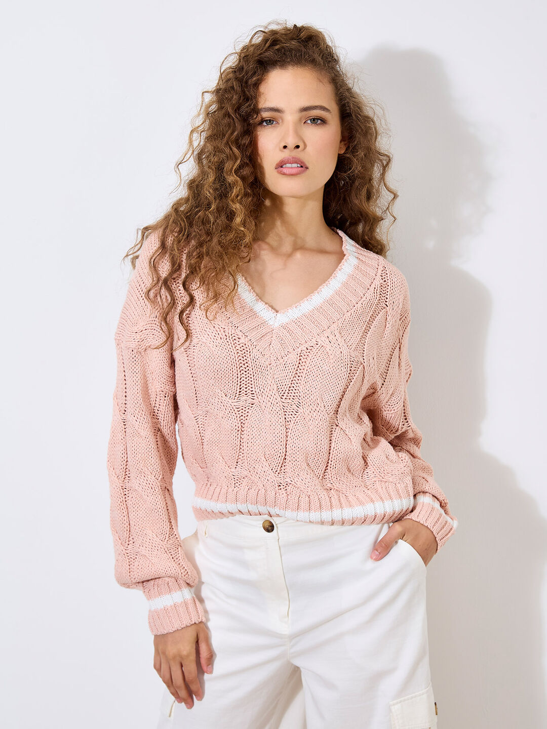 Cropped Cable Cricket Jumper