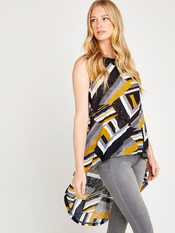 Navy Stripe Mesh Vest Top, Navy, large