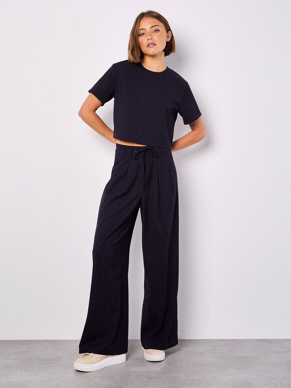 Pinstripe Cropped Top, Navy, large