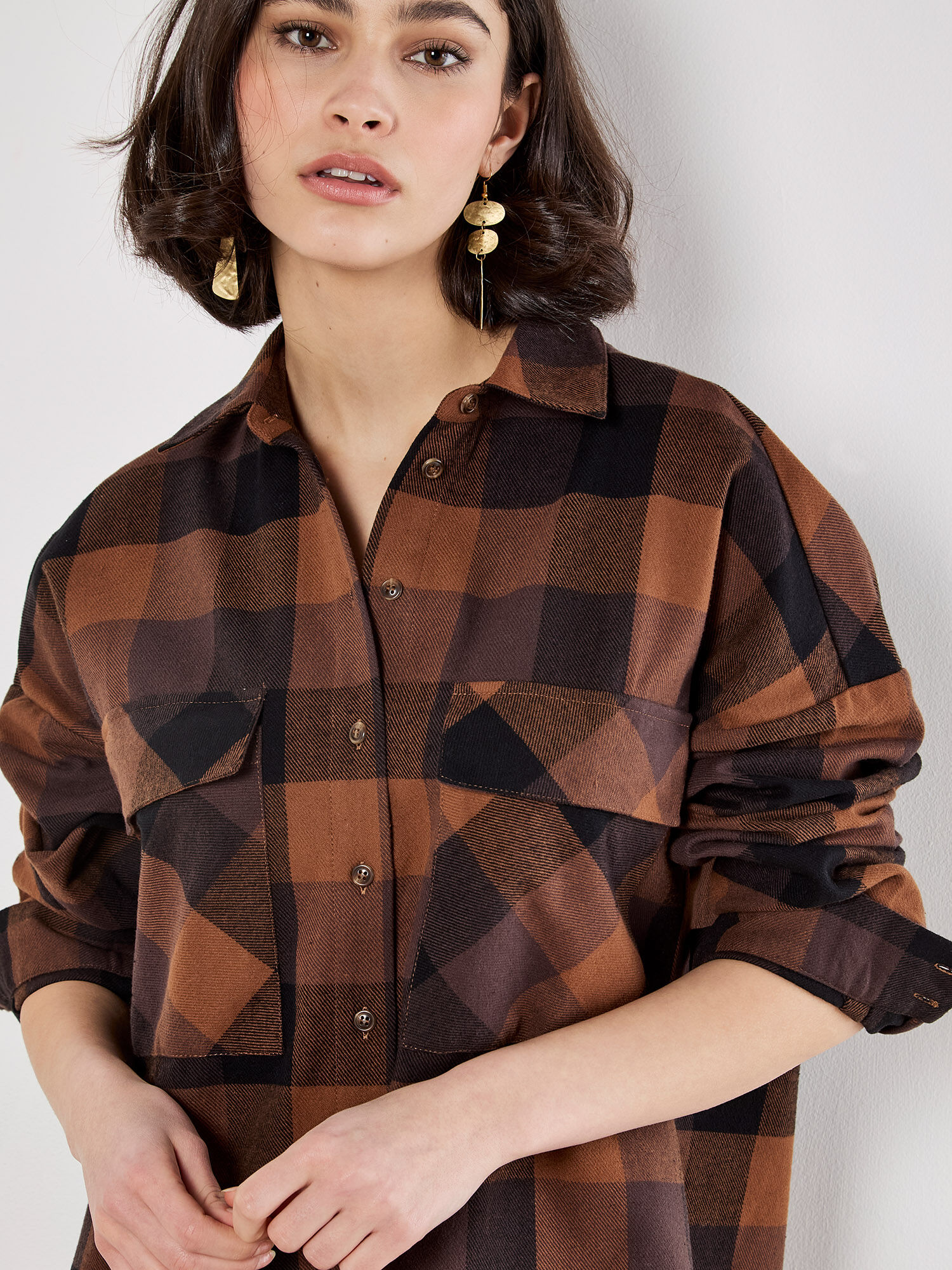 Oversized Check Shirt Mini Dress | Apricot Clothing