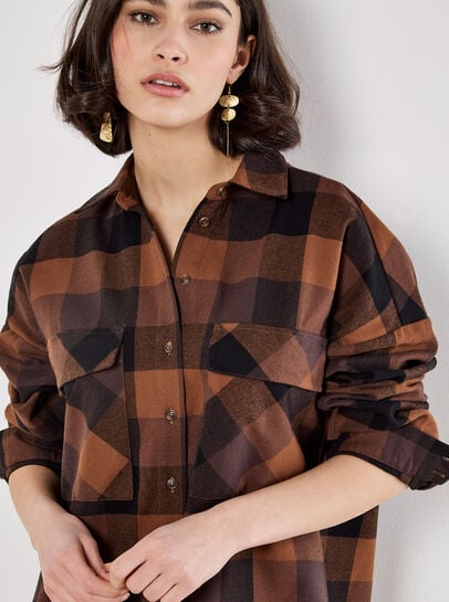 Oversized Check Shirt Mini Dress