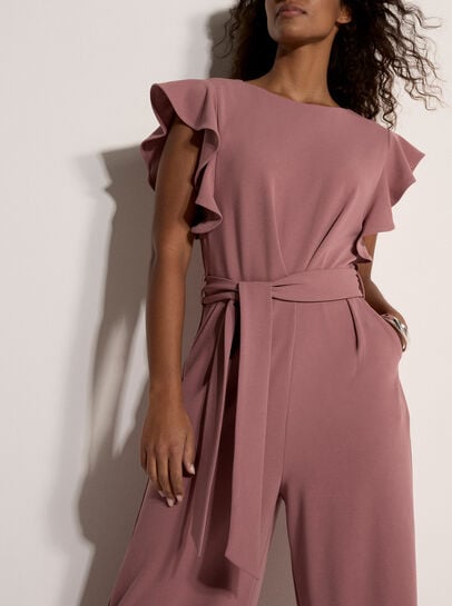 Ruffle Sleeve Jersey Jumpsuit