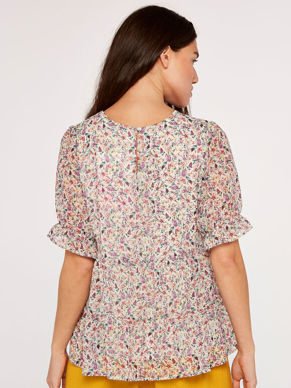  Floral Ruffle Tiered Top, Cream, large