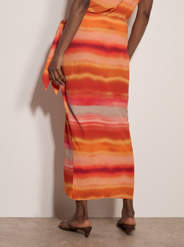 Watercolour Stripe Wrap Midi Skirt, Orange, large