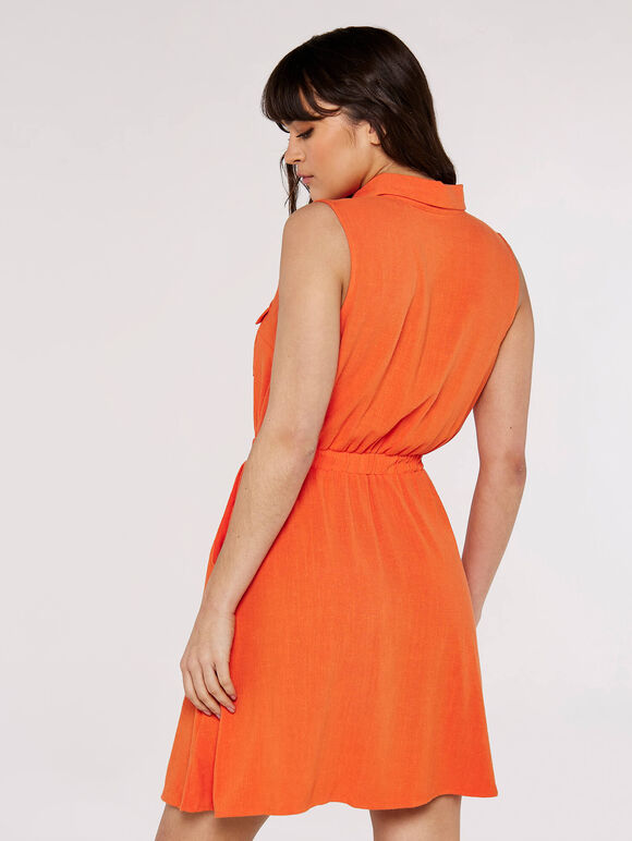 Sleeveless Shirt Mini Dress, Orange, large