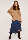 Shark Hem Crinkle Belted Skirt, Navy, large