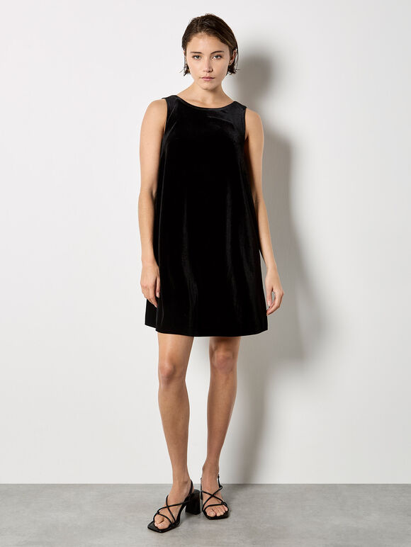 Velvet Bow Back Swing Dress, Black, large
