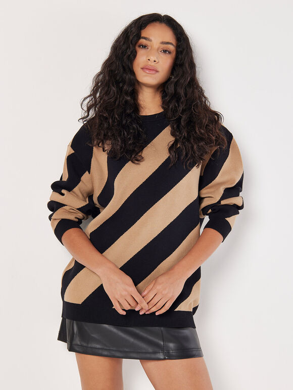Diagonal Stripe Knitted Jumper, Black, large