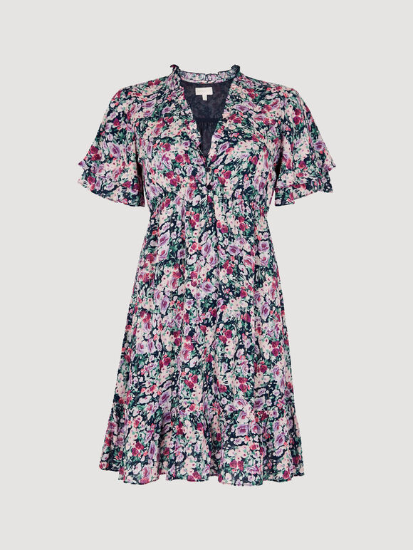 Painterly Floral Mini Dress, Navy, large