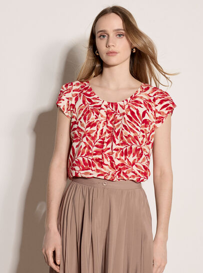 Leaf Print Tulip Sleeve Top