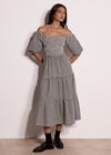 Cotton Gingham Milkmaid Midaxi Dress, Black, large