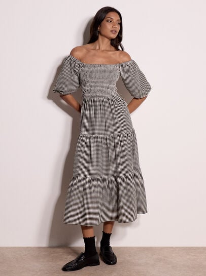 Cotton Gingham Milkmaid Midaxi Dress
